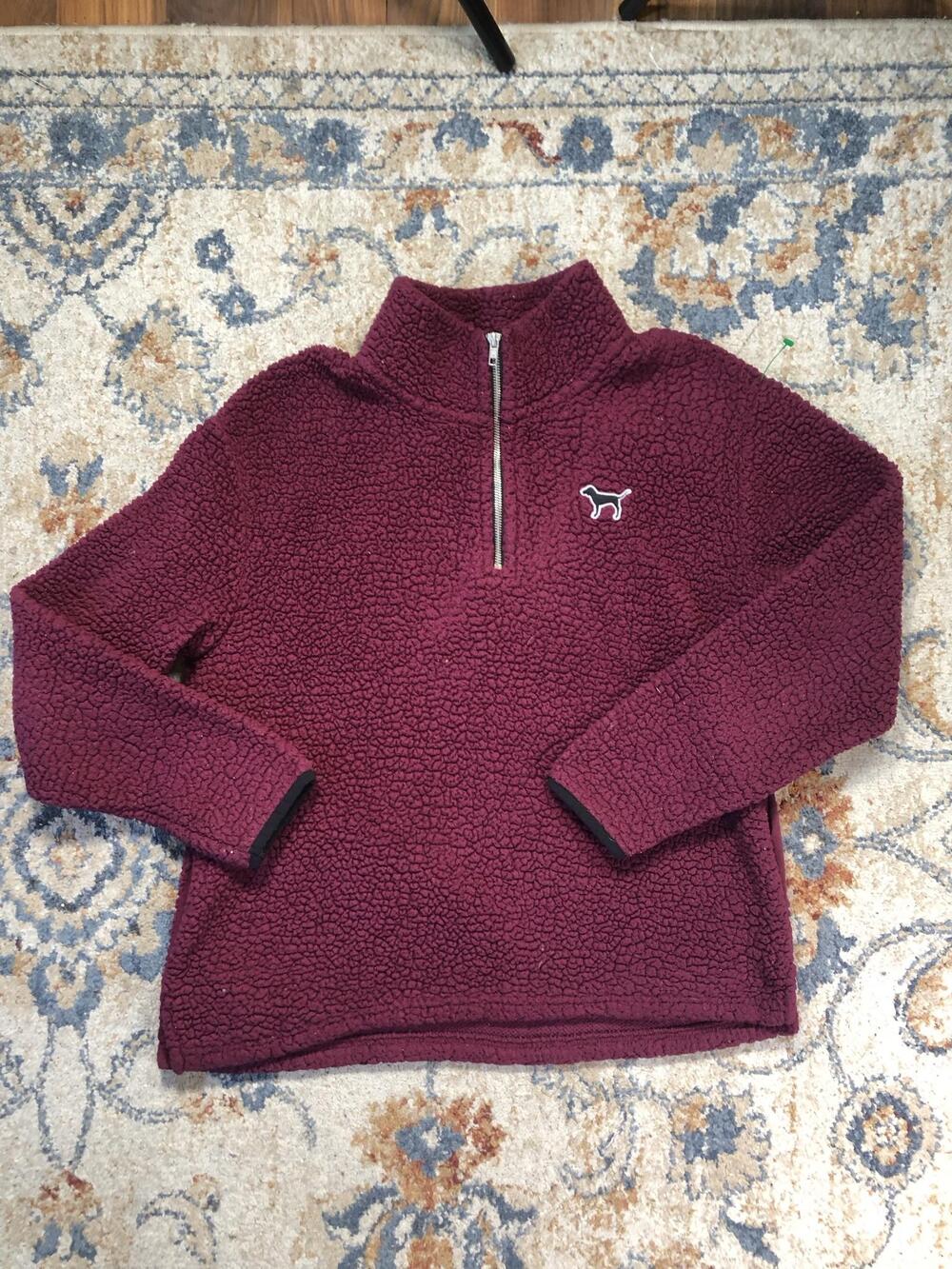 PINK Victoria's Secret Fleece Pullover Womens Medium Red Sherpa 1/4 Zip